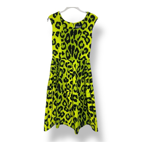 SAMANTHA SUNG bright green Leopard Midi Dress size 4 - Picture 2 of 11
